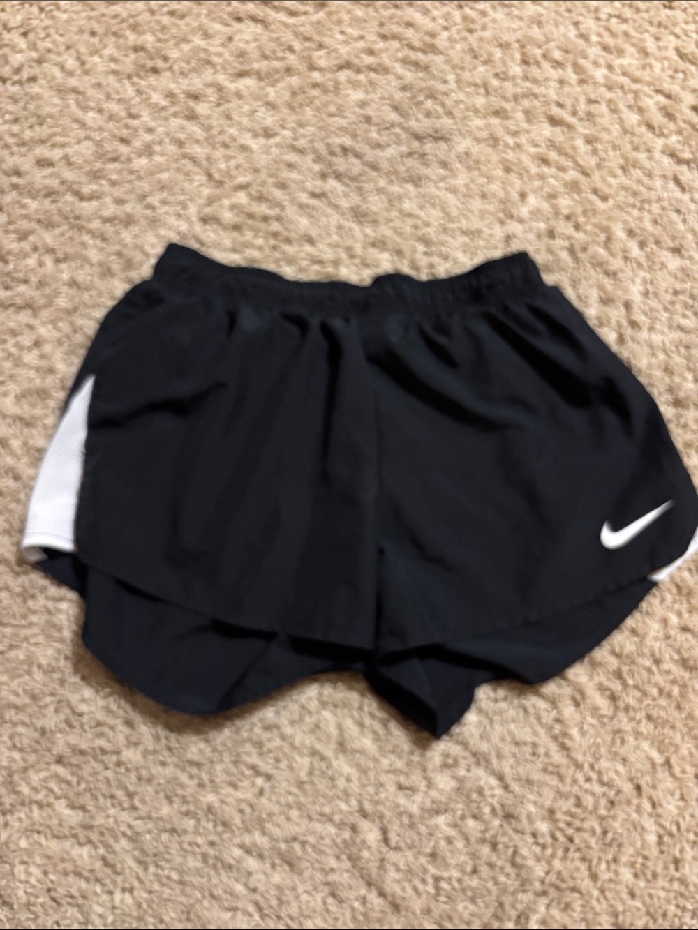 Nike Black Women's Layered Running Shorts with White Accent